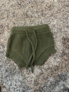 Olive Knit Drawstring Baby Shorts - Unbranded